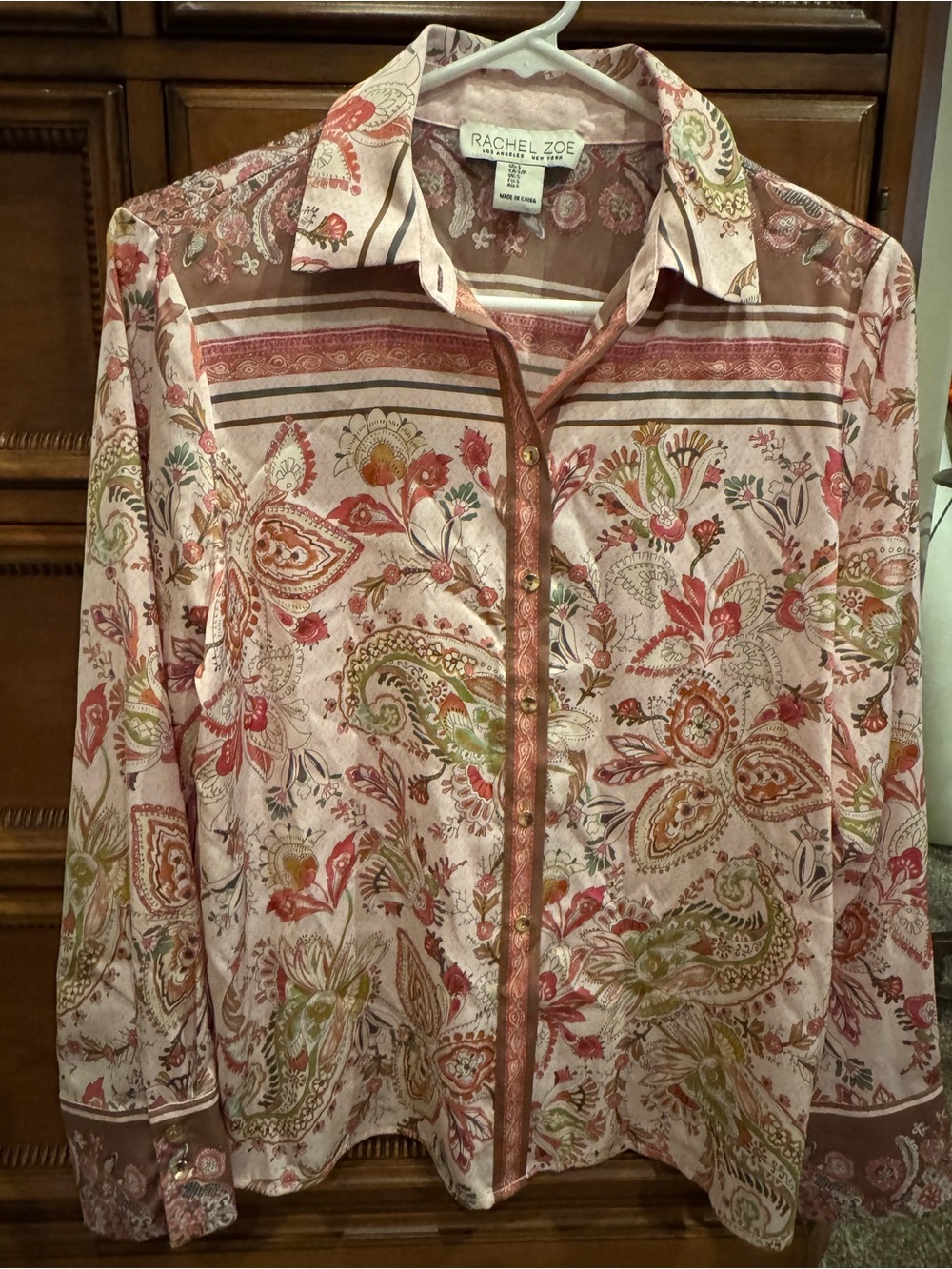 Rachel Zoe Pink & Green Paisley Button-Down Shirt